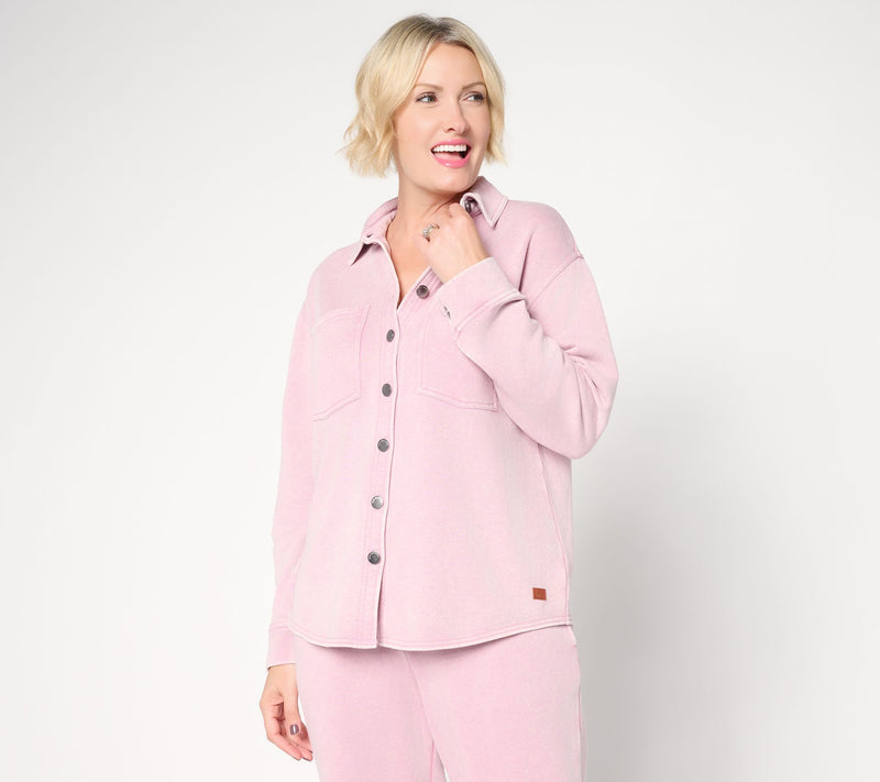 Peace Love World French Terry Button Front Shirt — View 7