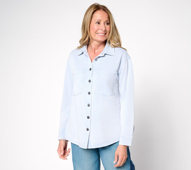 Peace Love World French Terry Button Front Shirt — View 5