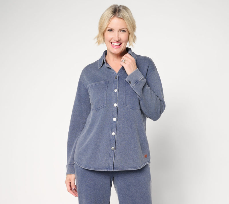 Peace Love World French Terry Button Front Shirt — View 6