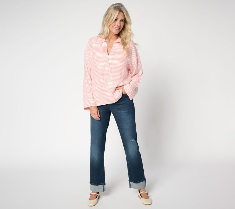 Peace Love World Boheme Houndsooth Brushed Twill Popover Top — View 5