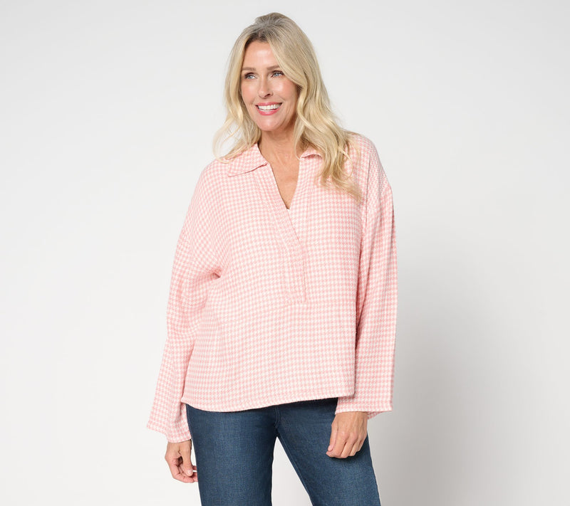 Peace Love World Boheme Houndsooth Brushed Twill Popover Top — Main view