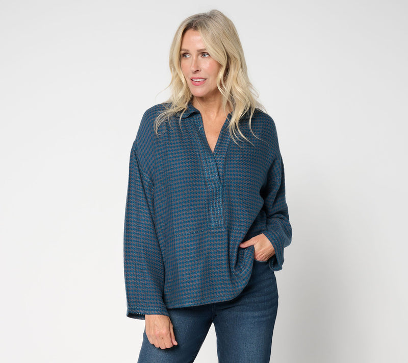 Peace Love World Boheme Houndsooth Brushed Twill Popover Top — View 13