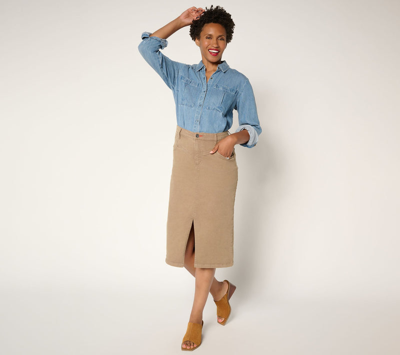 Peace Love World Regular V-Yoke Denim Midi Skirt — View 6