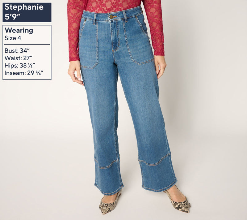 LOGO by Lori Goldstein Regular Indigo Full Length Wide Leg Jeans — View 2