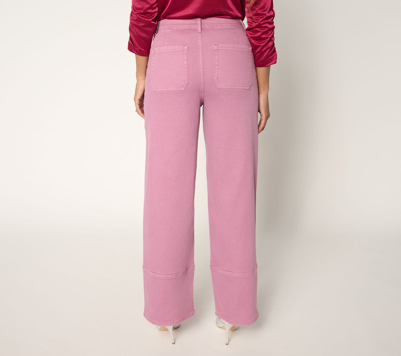 LOGO by Lori Goldstein Regular Color Full Length Wide Leg Jeans — View 8