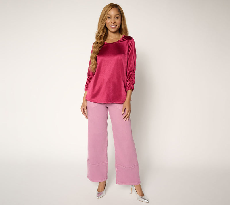 LOGO by Lori Goldstein Regular Color Full Length Wide Leg Jeans — View 9