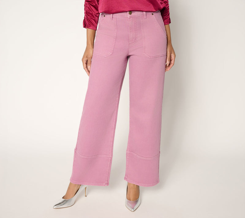 LOGO by Lori Goldstein Regular Color Full Length Wide Leg Jeans — View 4