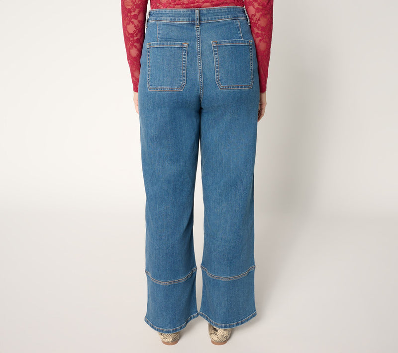 LOGO by Lori Goldstein Petite Indigo Full Length Wide Leg Jeans — View 3