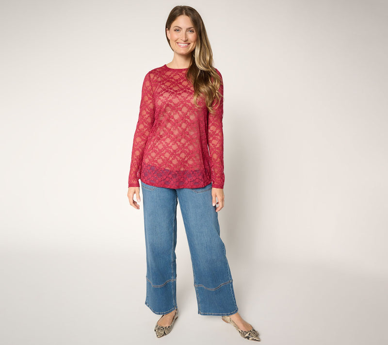 LOGO by Lori Goldstein Petite Indigo Full Length Wide Leg Jeans — View 4