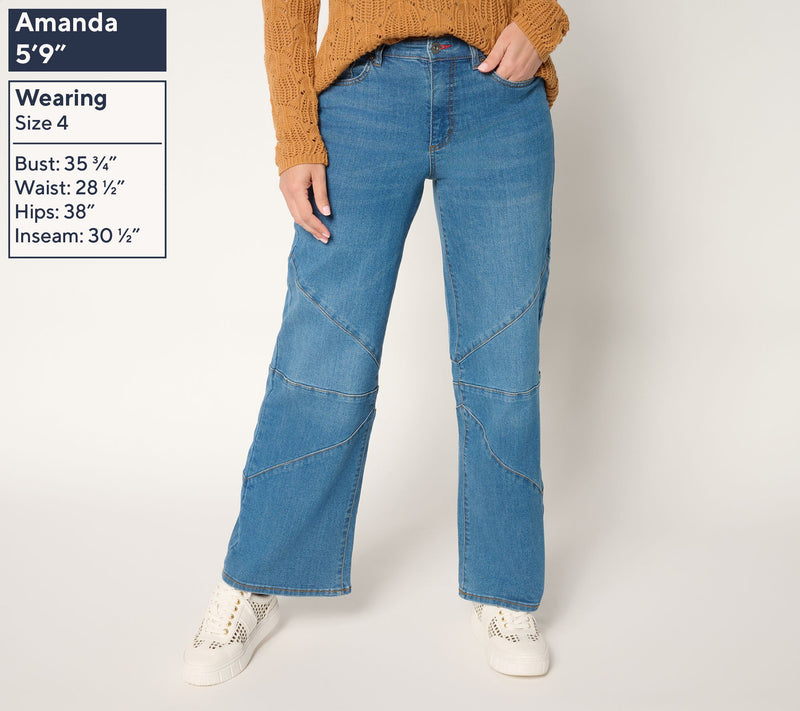 Peace Love World Regular Full Leg Jeans with Seamed Knee - Indigo — View 3