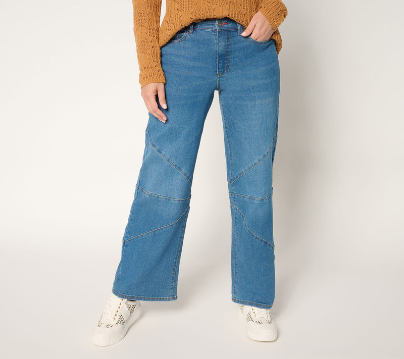 Peace Love World Regular Full Leg Jeans with Seamed Knee - Indigo — View 11