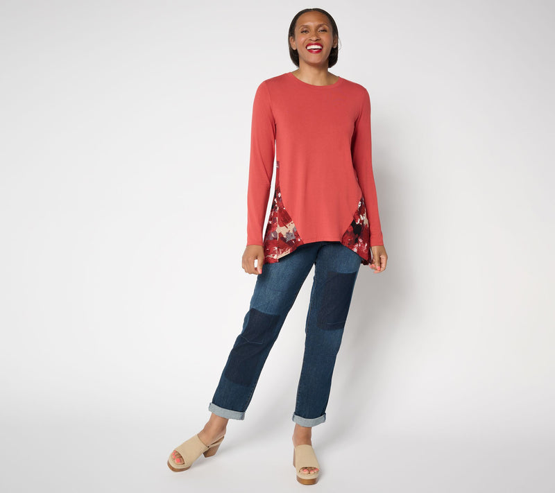 LOGO by Lori Goldstein Rayon 230 Top with Printed Peplum — View 5