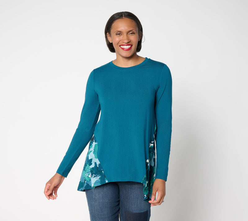 LOGO by Lori Goldstein Rayon 230 Top with Printed Peplum — View 13