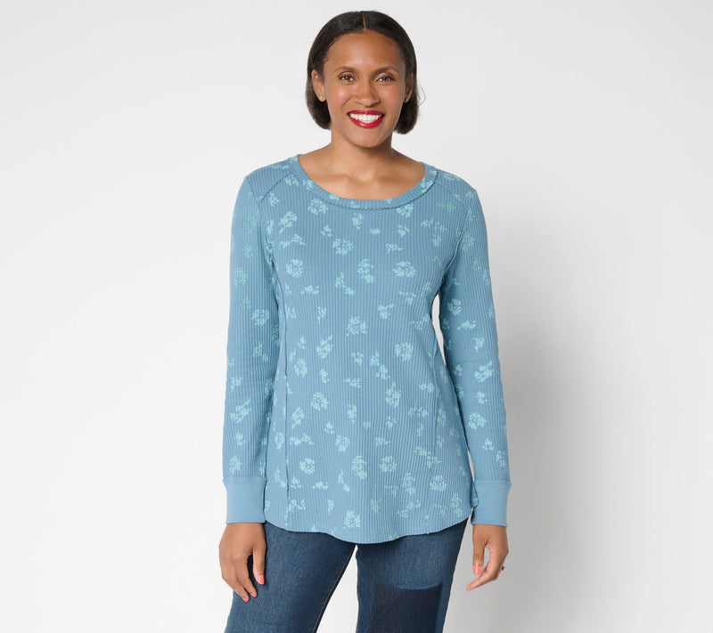 LOGO by Lori Goldstein Printed Waffle Long Sleeve Top — Main view
