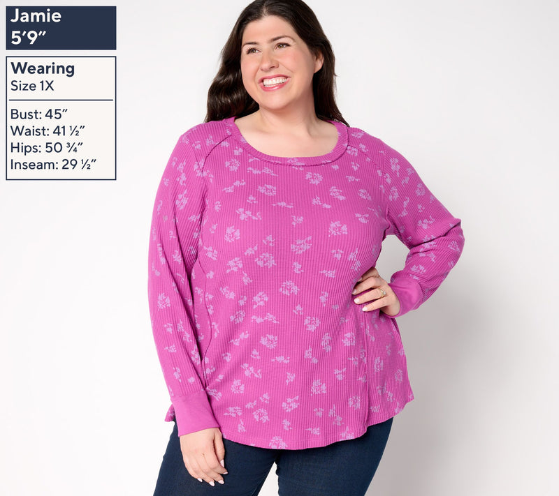 LOGO by Lori Goldstein Printed Waffle Long Sleeve Top — View 2