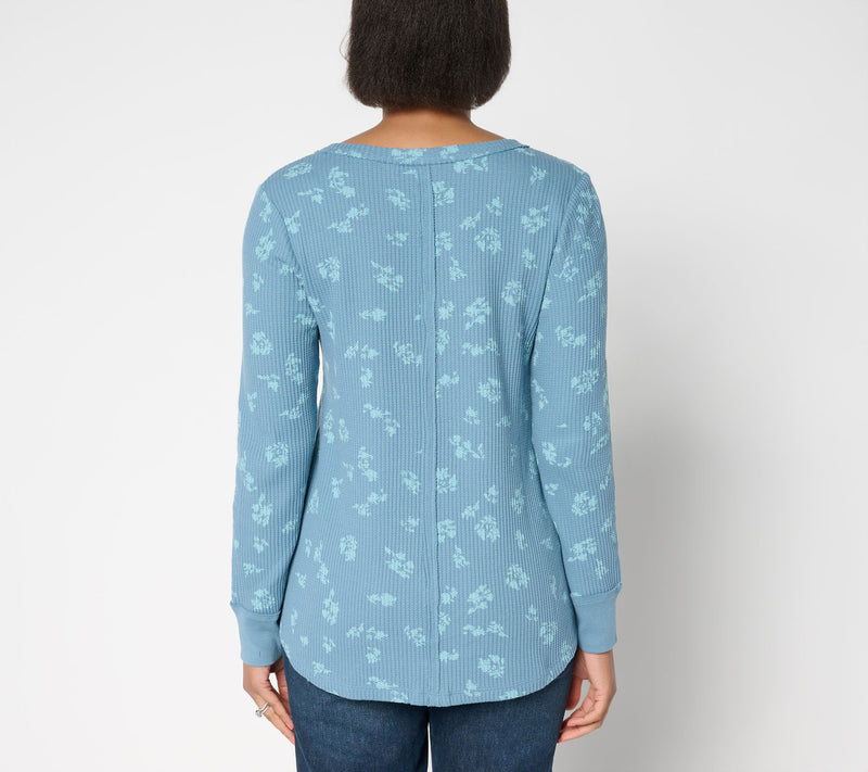 LOGO by Lori Goldstein Printed Waffle Long Sleeve Top — View 4