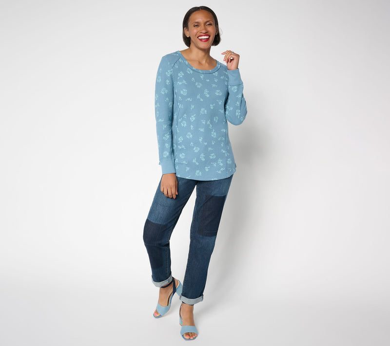 LOGO by Lori Goldstein Printed Waffle Long Sleeve Top — View 5