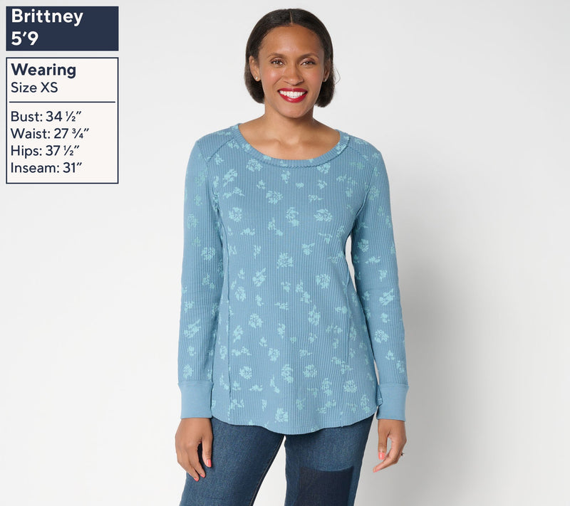 LOGO by Lori Goldstein Printed Waffle Long Sleeve Top — View 3