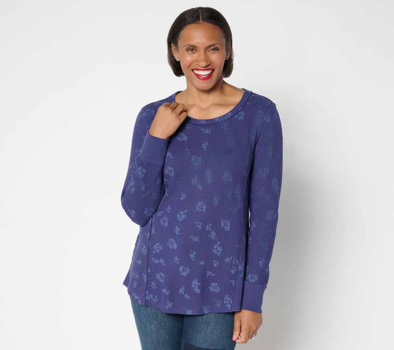 LOGO by Lori Goldstein Printed Waffle Long Sleeve Top — View 13
