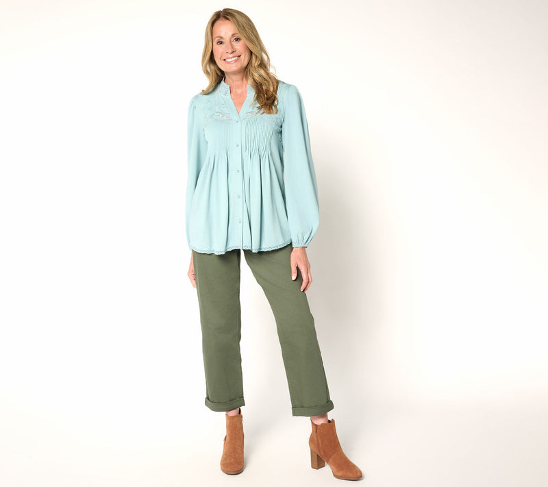 LOGO Lavish by Lori Goldstein Knit Button Front Blouse — View 4