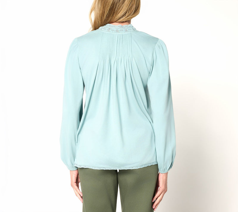 LOGO Lavish by Lori Goldstein Knit Button Front Blouse — View 3