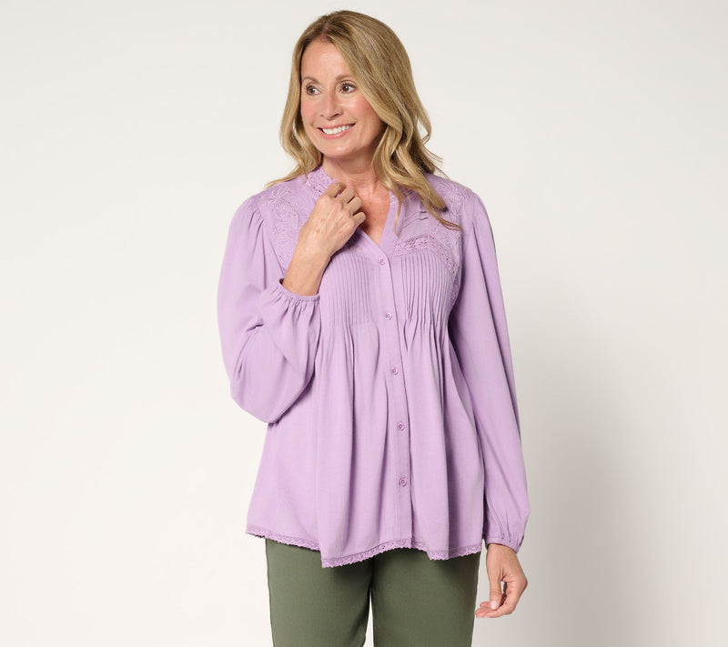 LOGO Lavish by Lori Goldstein Knit Button Front Blouse — View 10