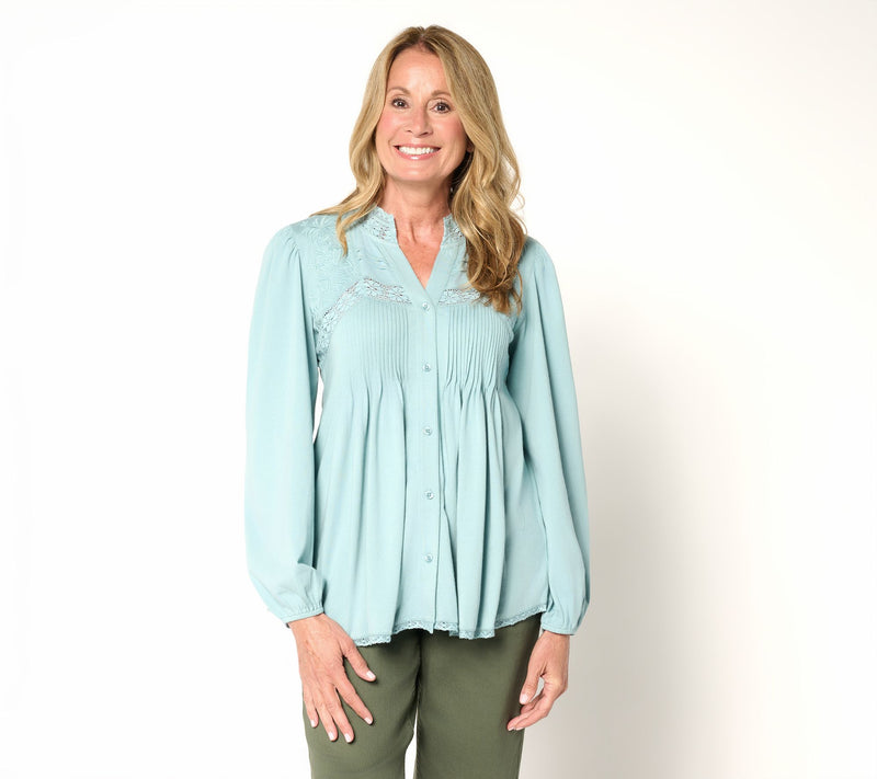 LOGO Lavish by Lori Goldstein Knit Button Front Blouse — Main view