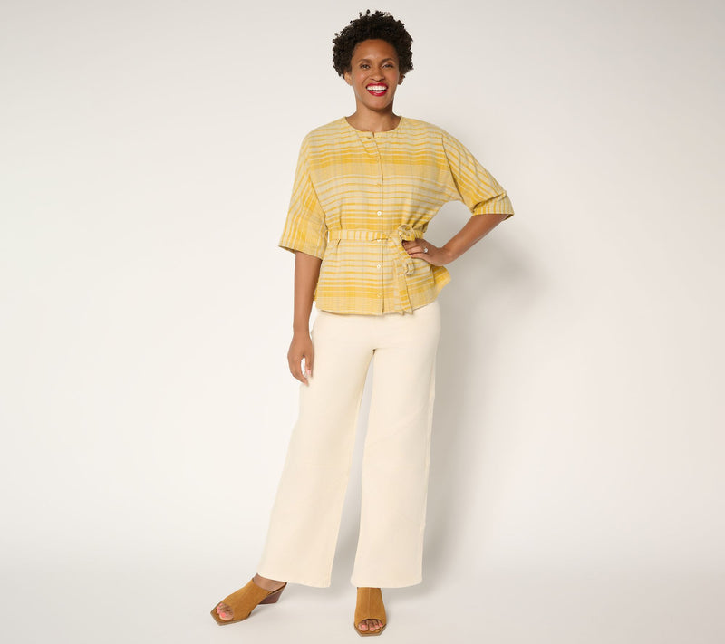 Me by Jennie Garth Laurel Plaid Blouse with Self Belt — View 4