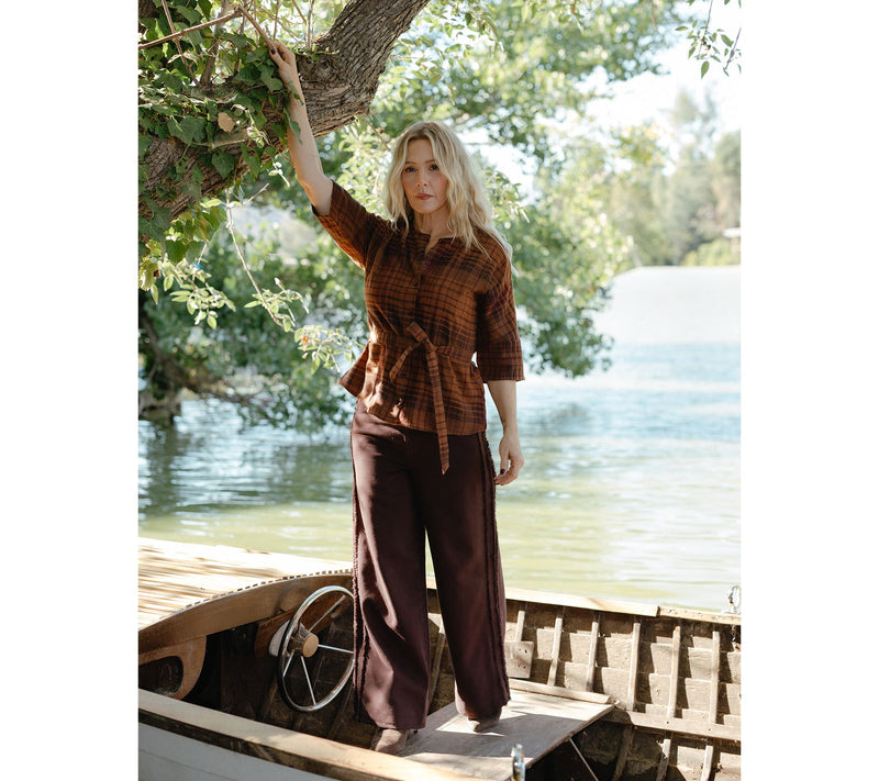Me by Jennie Garth Laurel Plaid Blouse with Self Belt — View 7