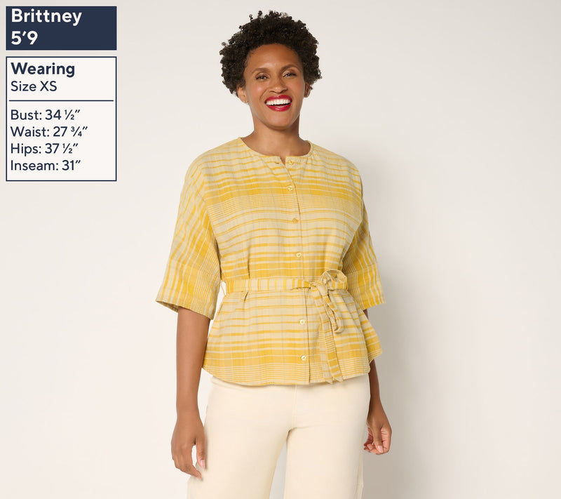 Me by Jennie Garth Laurel Plaid Blouse with Self Belt — View 2