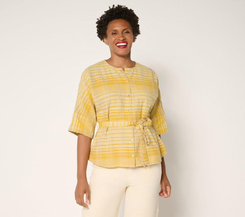 Me by Jennie Garth Laurel Plaid Blouse with Self Belt — View 10