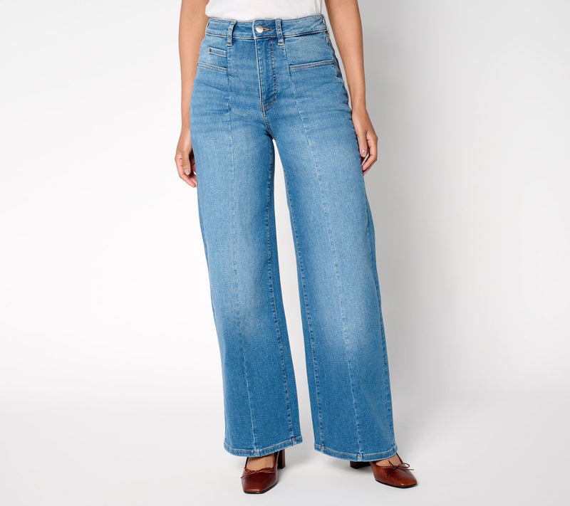 Warp & Weft NCE Jet-Stretch Wide-Leg Jeans with Front Seam — View 13