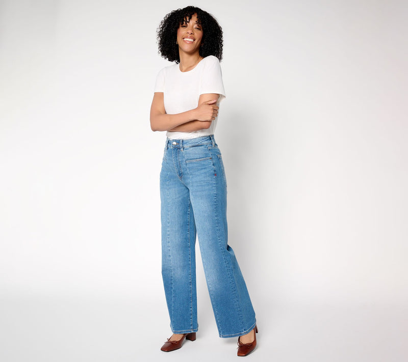 Warp & Weft NCE Jet-Stretch Wide-Leg Jeans with Front Seam — View 7