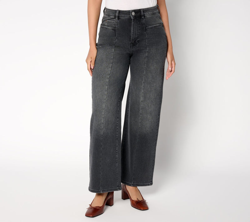 Warp & Weft NCE Jet-Stretch Wide-Leg Jeans with Front Seam — View 14
