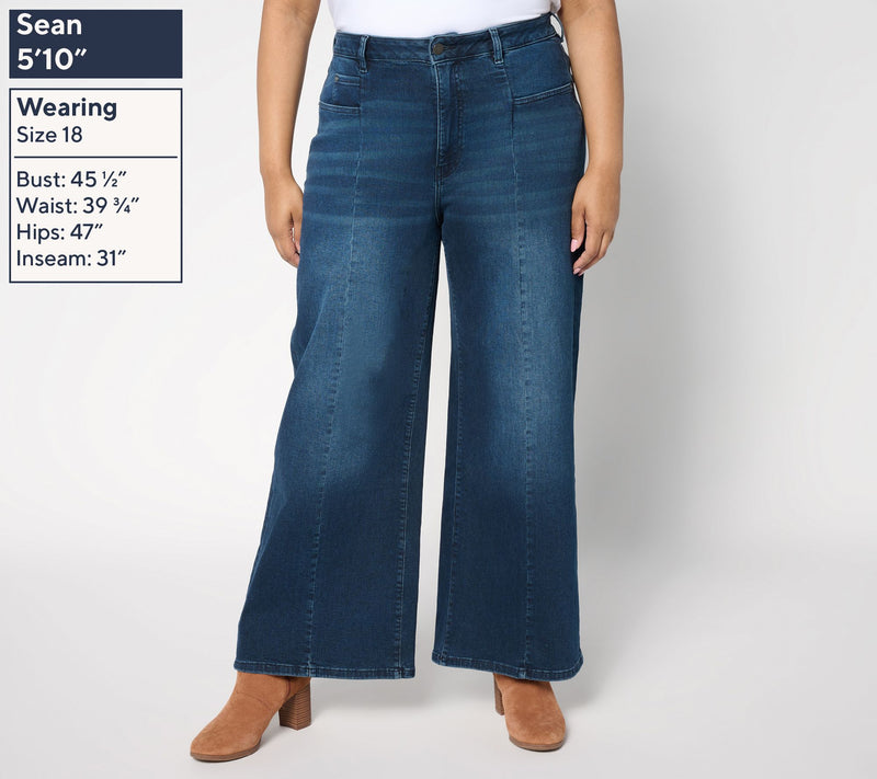 Warp & Weft NCE Jet-Stretch Wide-Leg Jeans with Front Seam — View 4