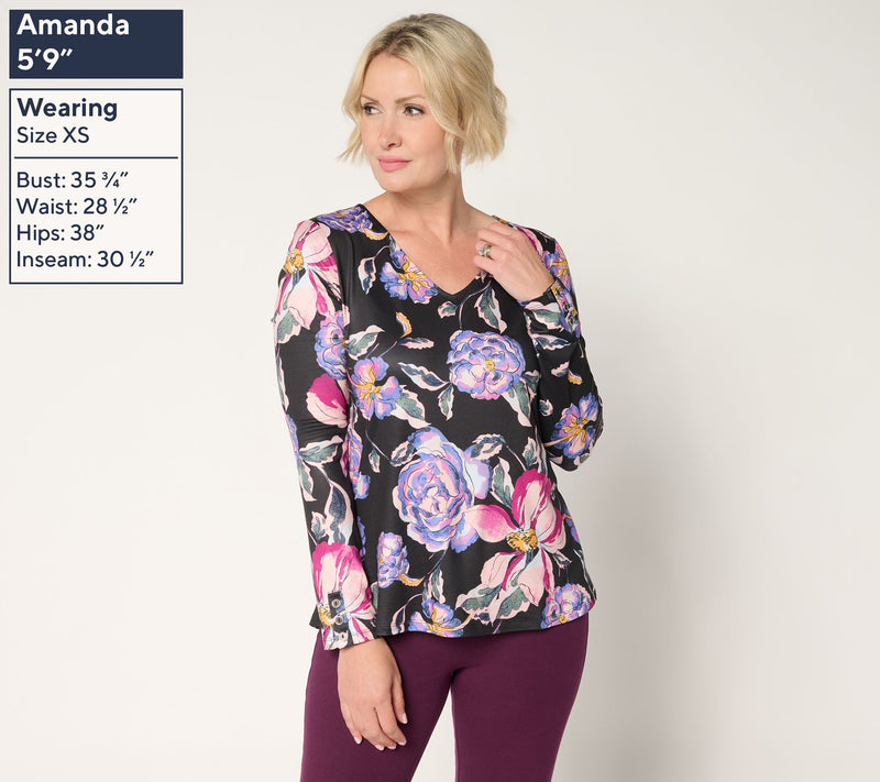 Women with Control Knit Print or Solid V-Neck Top — View 8