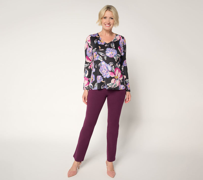 Women with Control Knit Print or Solid V-Neck Top — View 10