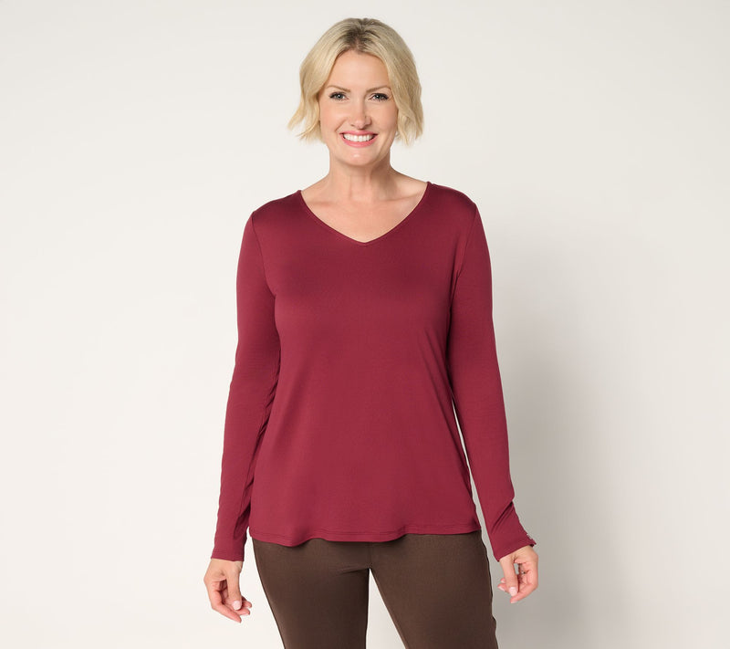 Women with Control Knit Print or Solid V-Neck Top — View 7