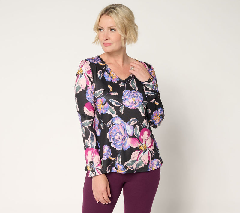Women with Control Knit Print or Solid V-Neck Top — View 3