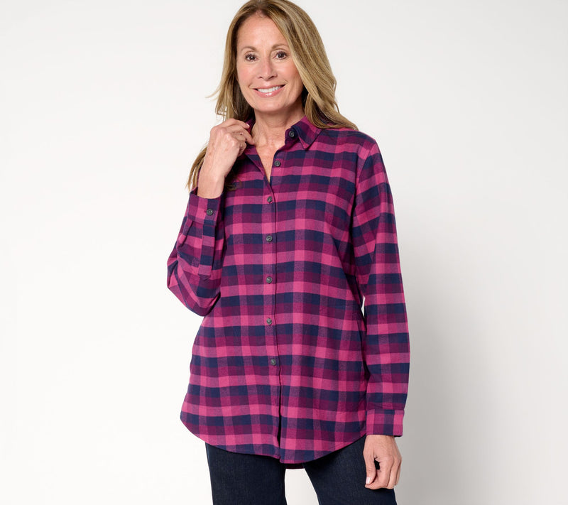 Joan Rivers Regular Flannel Buffalo Check Shirt with Back Buttons — View 12