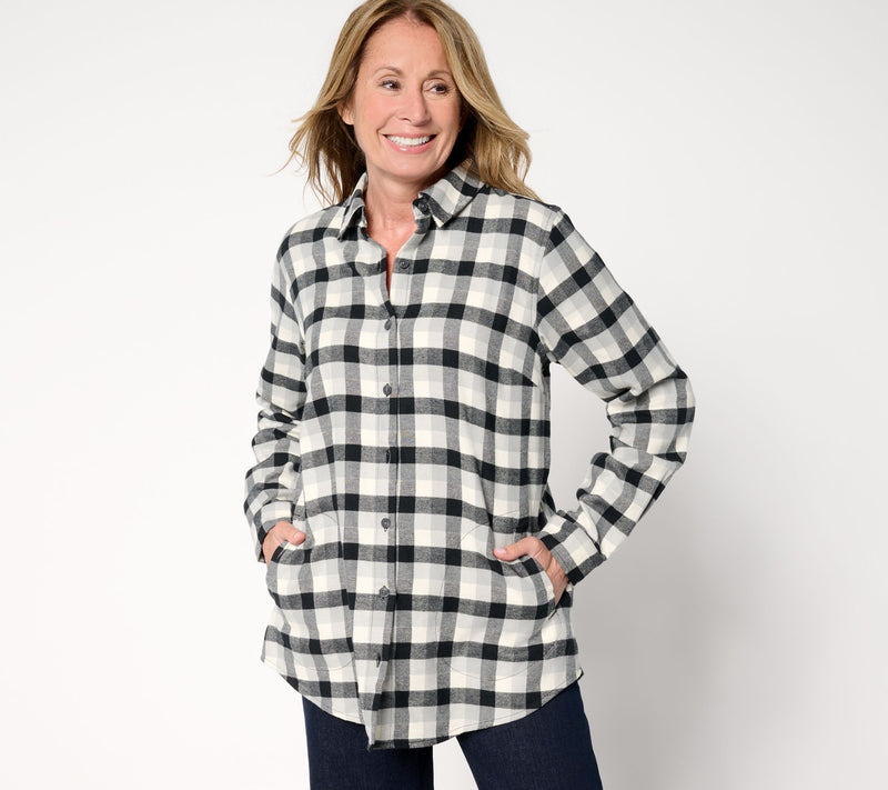Joan Rivers Regular Flannel Buffalo Check Shirt with Back Buttons — View 13