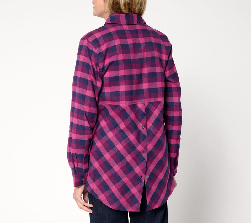 Joan Rivers Petite Flannel Buffalo Check Shirt with Back Buttons — View 14