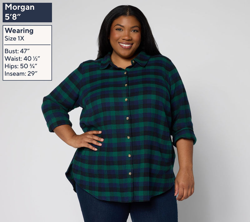 Joan Rivers Petite Flannel Buffalo Check Shirt with Back Buttons — View 12