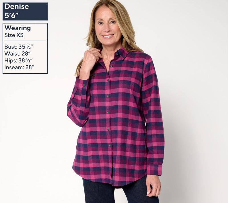 Joan Rivers Petite Flannel Buffalo Check Shirt with Back Buttons — View 13
