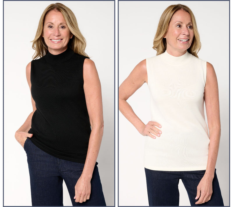 Joan Rivers Wardrobe Builders 2-Pack Mock Neck Sleeveless Swtr — View 10