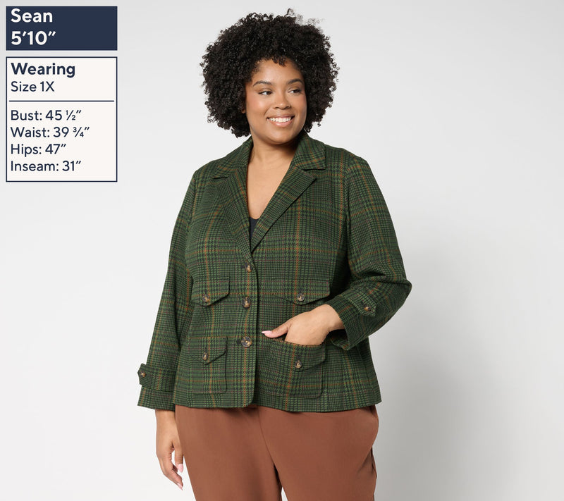 Joan Rivers Knit Glen Plaid Collared Jacket — View 2