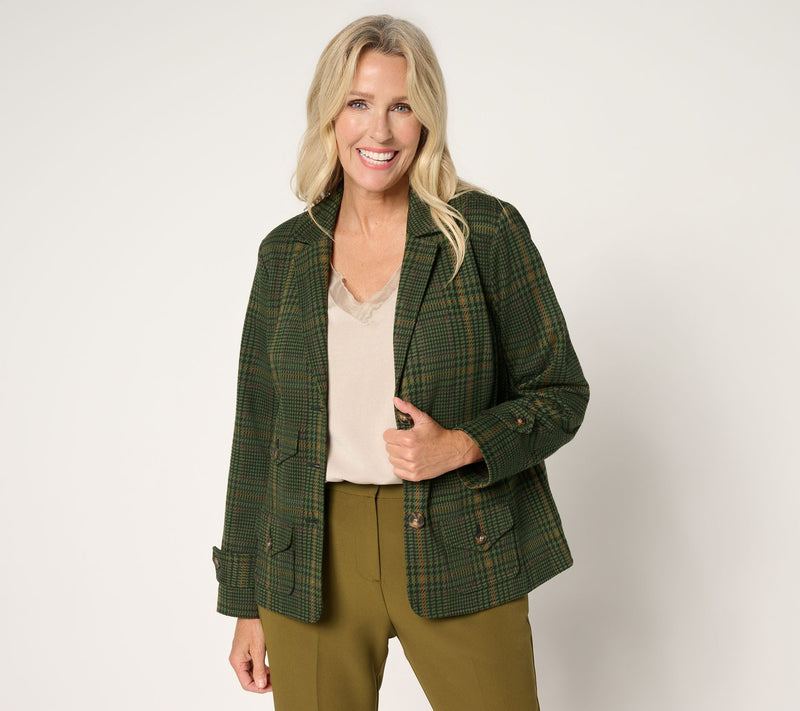 Joan Rivers Knit Glen Plaid Collared Jacket — View 9