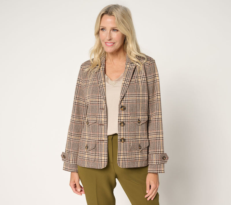 Joan Rivers Knit Glen Plaid Collared Jacket — View 10