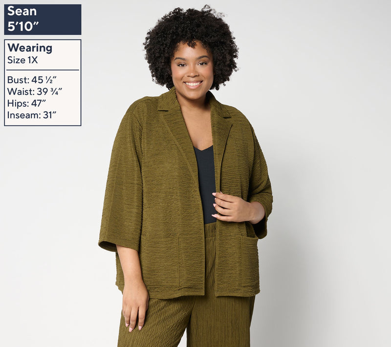 Joan Rivers Crinkle Knit Open Front Collared Jacket — View 2