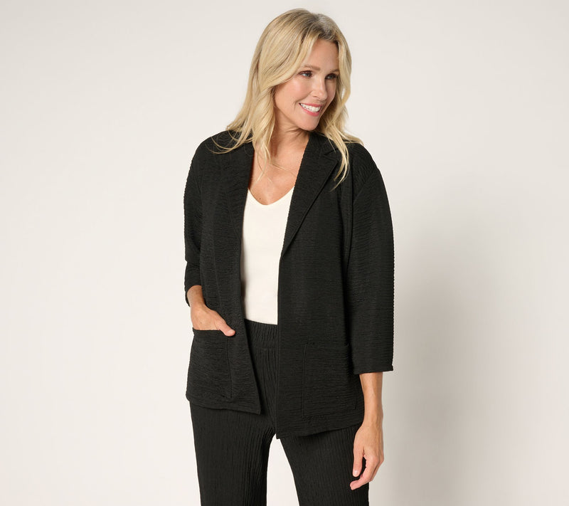 Joan Rivers Crinkle Knit Open Front Collared Jacket — View 11